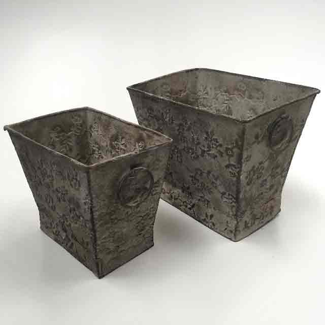 POT, Small Planter Pot - Antique Metal Floral